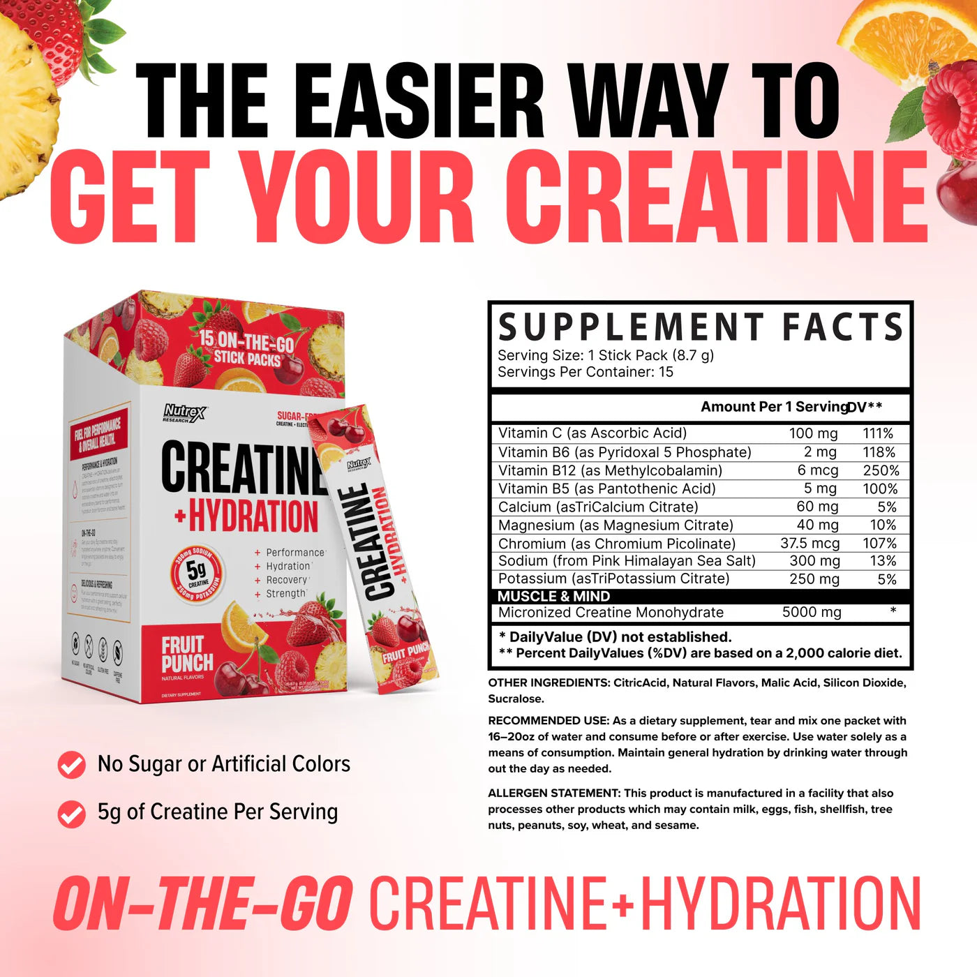 Nutrex Essentials Creatine + Hydration Stick Packs